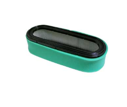 Green air filter with black mesh on a white background
